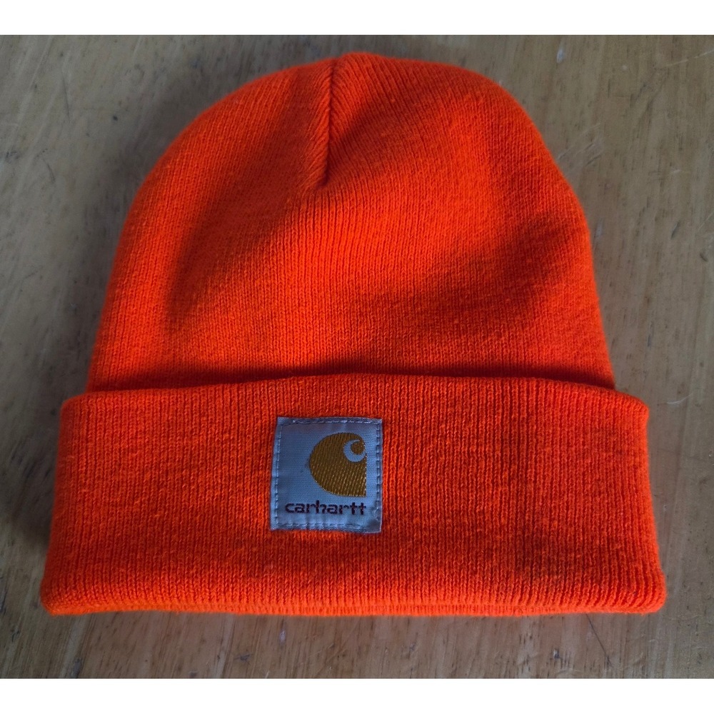 Carhartt Knit Cuffed Beanie Infant Toddler Bright Orange Neon Ribbed Logo Patch